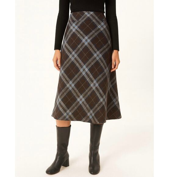 Vintage Liz Claiborne Wool Blend Plaid A-Line Midi Skirt 8 Academia Old Money - Picture 1 of 7